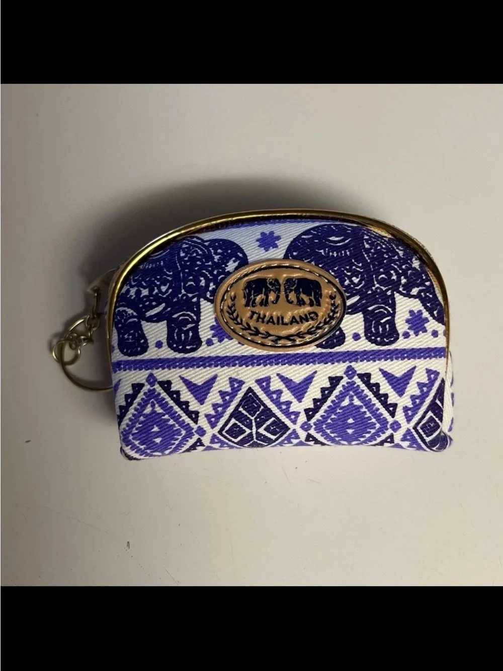 Thailand Elephant Pattern Coin Pouch - Blue & White